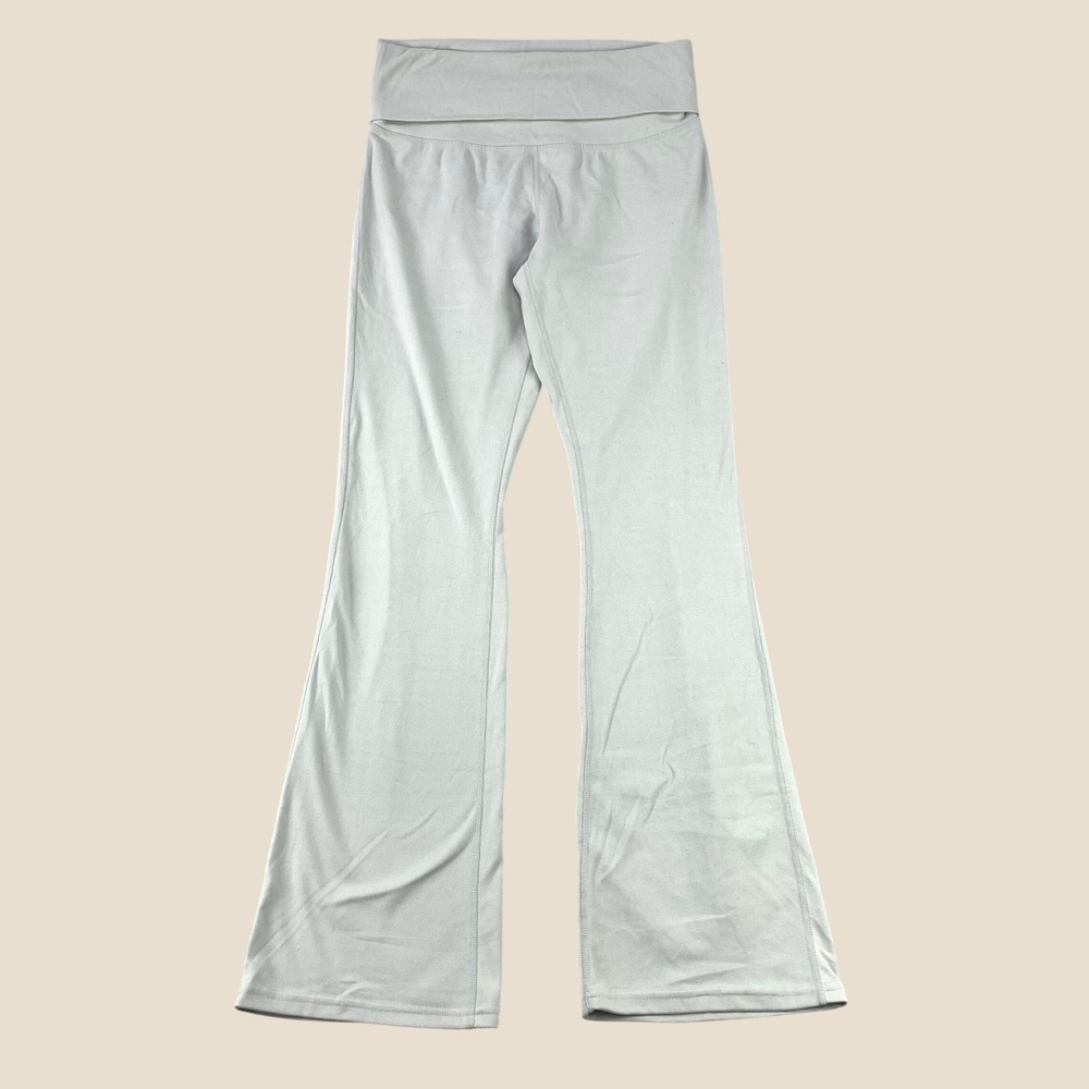 Chrome Riot Flared Yoga Pants Womens M Gray Y2K Athleisure Fold Over Waistband